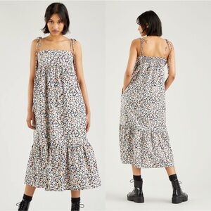 Levi’s Floral Prairie Style Flowy Tie-Strap Tiered Midi Sundress 100% Cotton XS